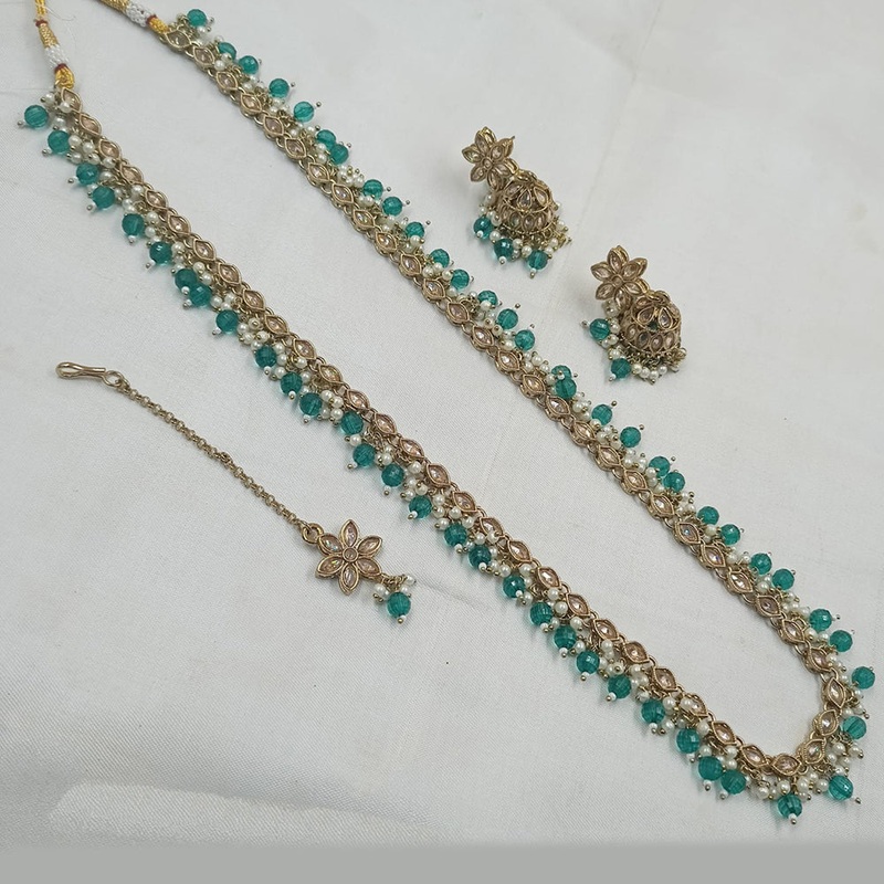 NAFJ Gold-Plated Crystal & Beads Timeless Grace, Modern Charm Long Necklace Set