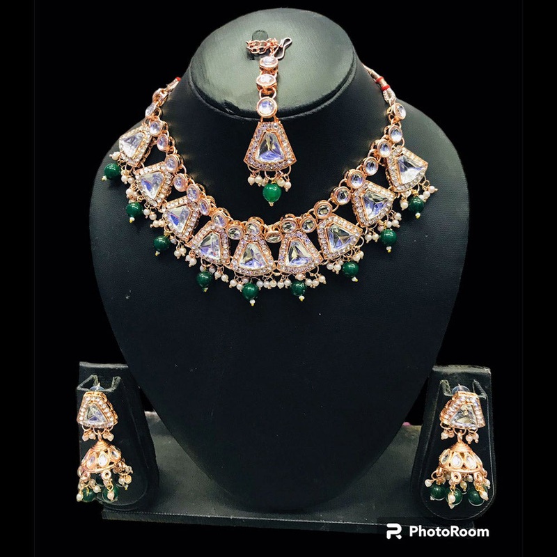 Pooja Bangles Gold Plated Crystal Stone Necklace Set