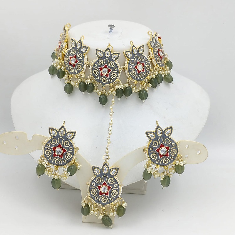 Pooja Bangles Gold Plated Meenakari Choker Necklace Set
