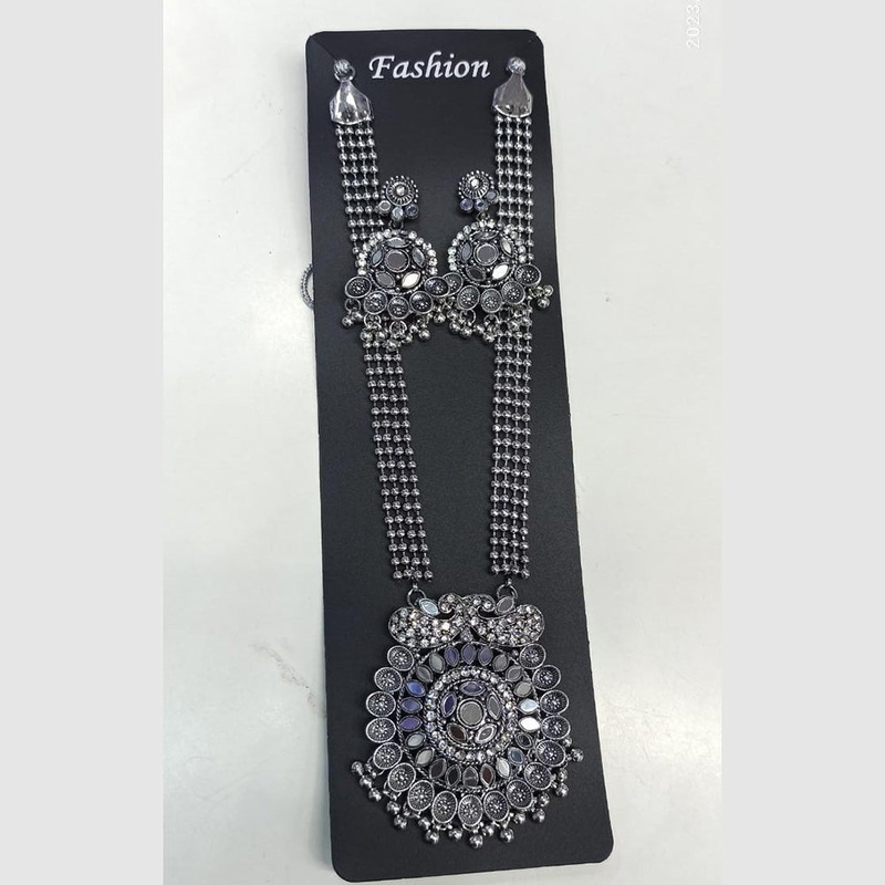 Pooja Bangles Oxidised Plated Long Necklace Set