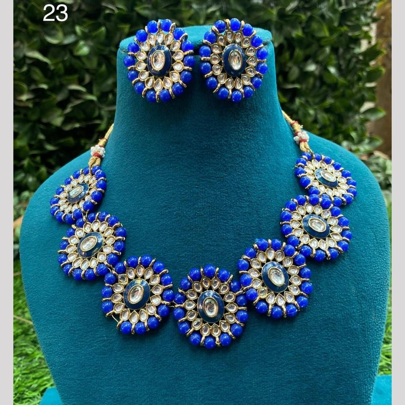 Royal Kundan Jewellery Gold Plated Kundan Stone And Beads Necklace Set