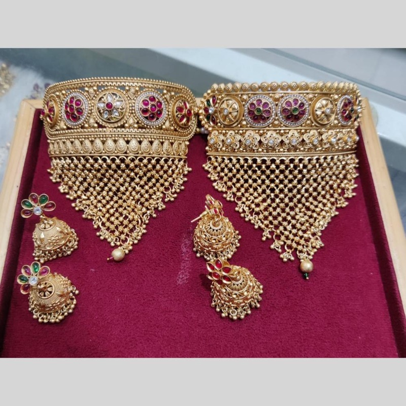 Manisha Jewellery Royal Charm Gold Plated Pota Stone Choker Necklace Set (One Set Only)
