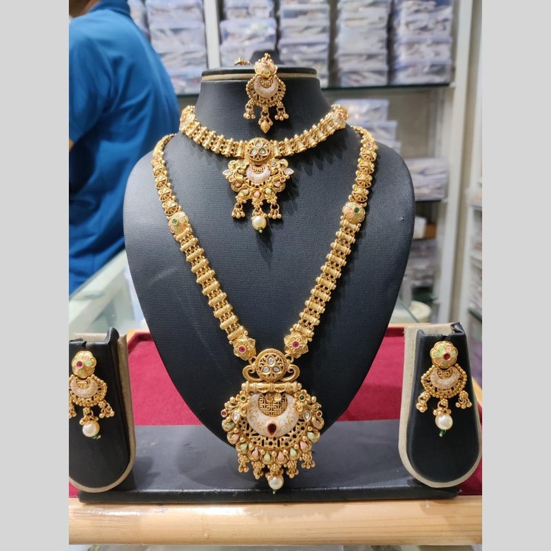 Manisha Jewellery Royal Charm Gold Plated Pota Stone Necklace Combo