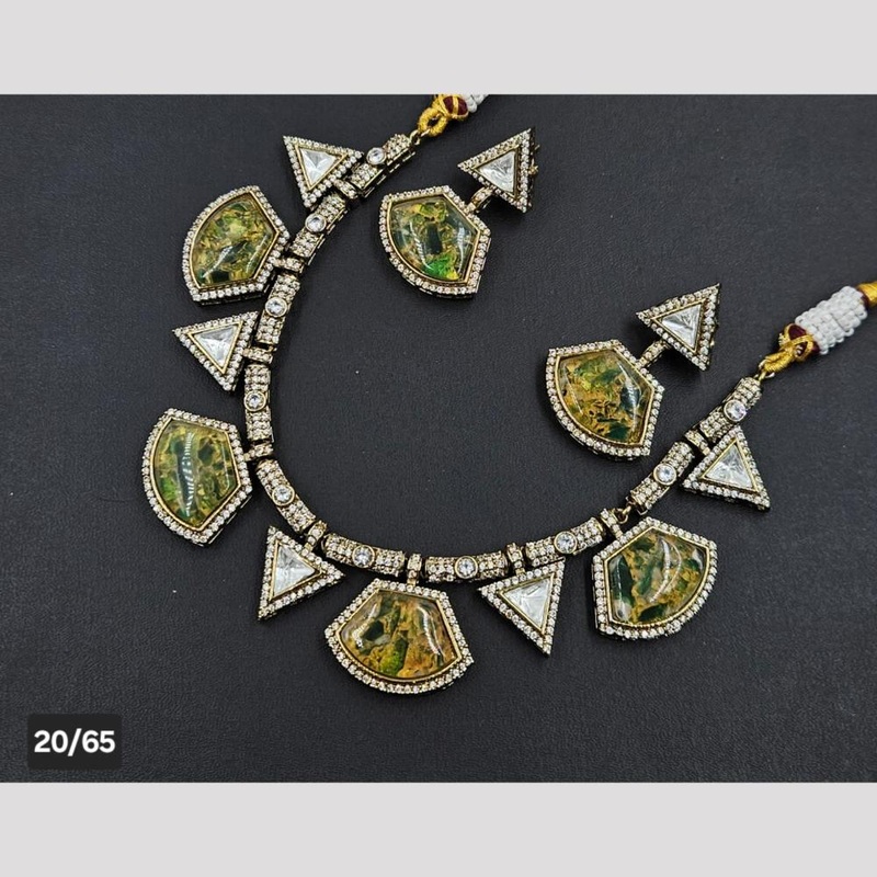 Rajwadi Collection Gold Plated Druzy Crystal Stone Necklace Set