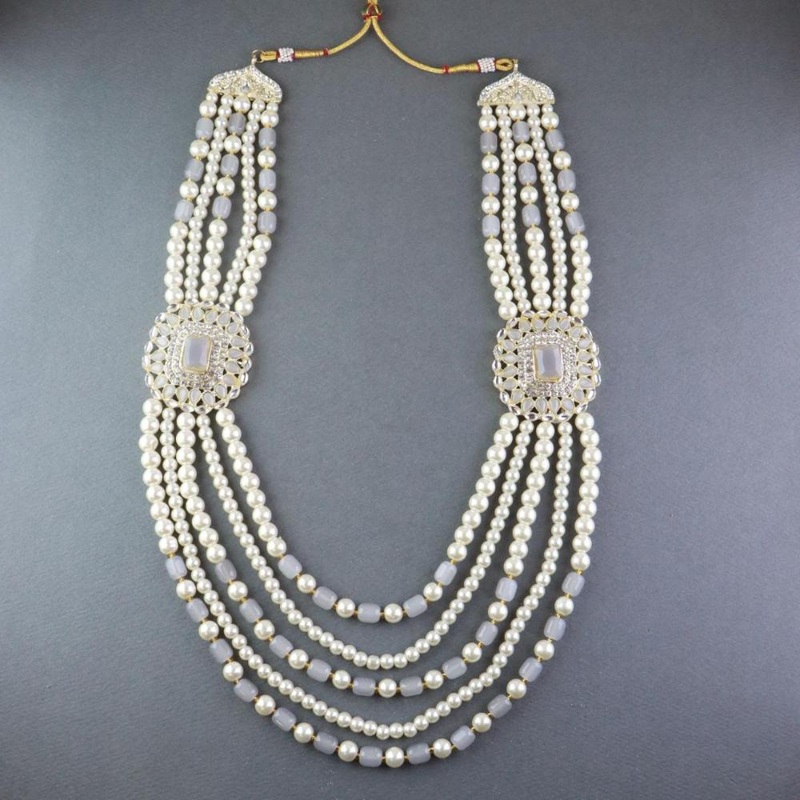 Etnico Multistrand Pearl Necklace/Dulha Moti Mala/Maharaja Haar/Groom Necklace For Men (MLP41Gr)