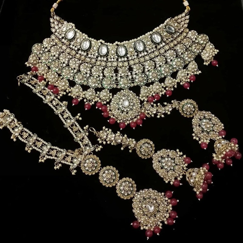 India Art Gold Plated  Kundan Stone And Beads  Necklace Set