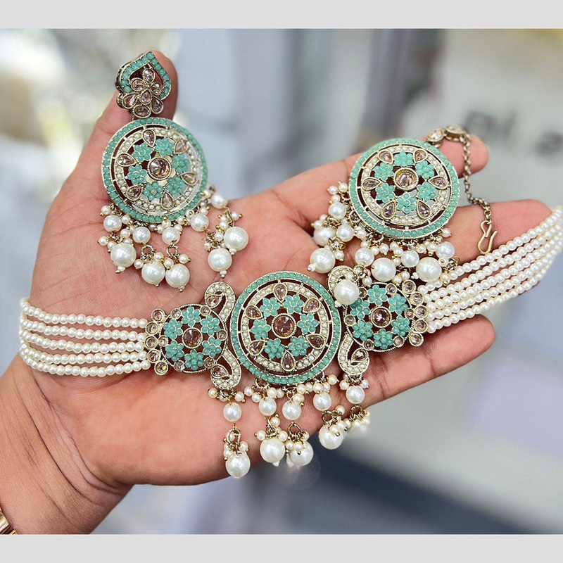 India Art Gold Plated Pearl Choker Necklace Set