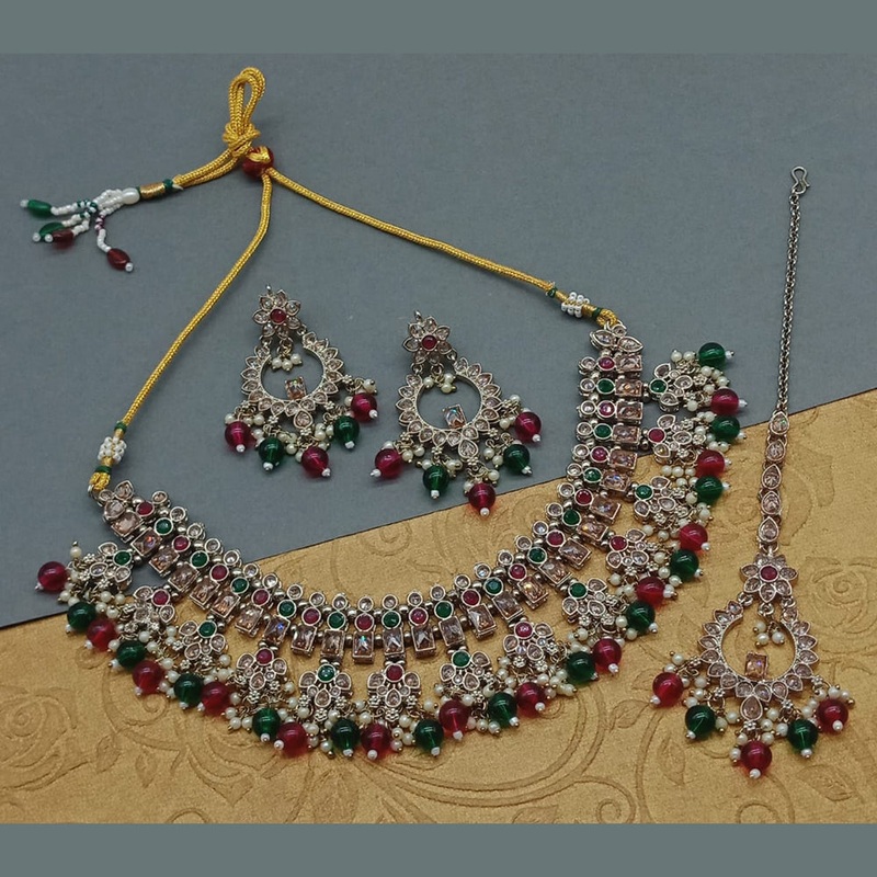 Sai Fashion Gold Plated Crystal Stone And Beads Necklace Set
