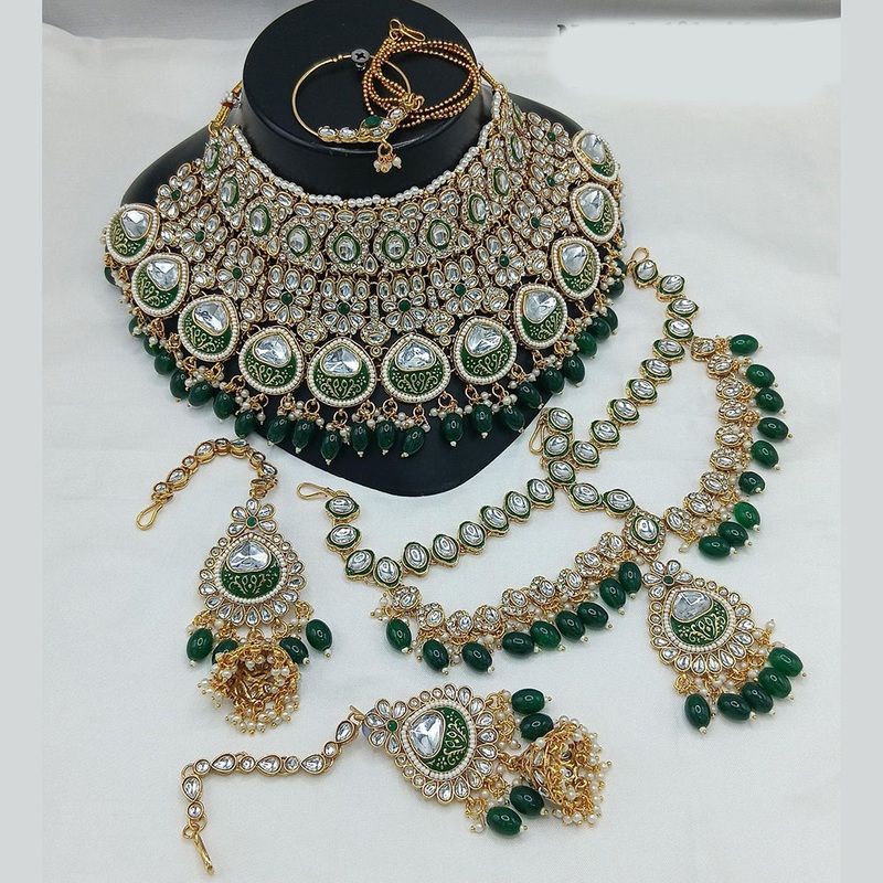Sai Fashion Gold Plated Kundan Stone And Beads Meenakari Necklace Set