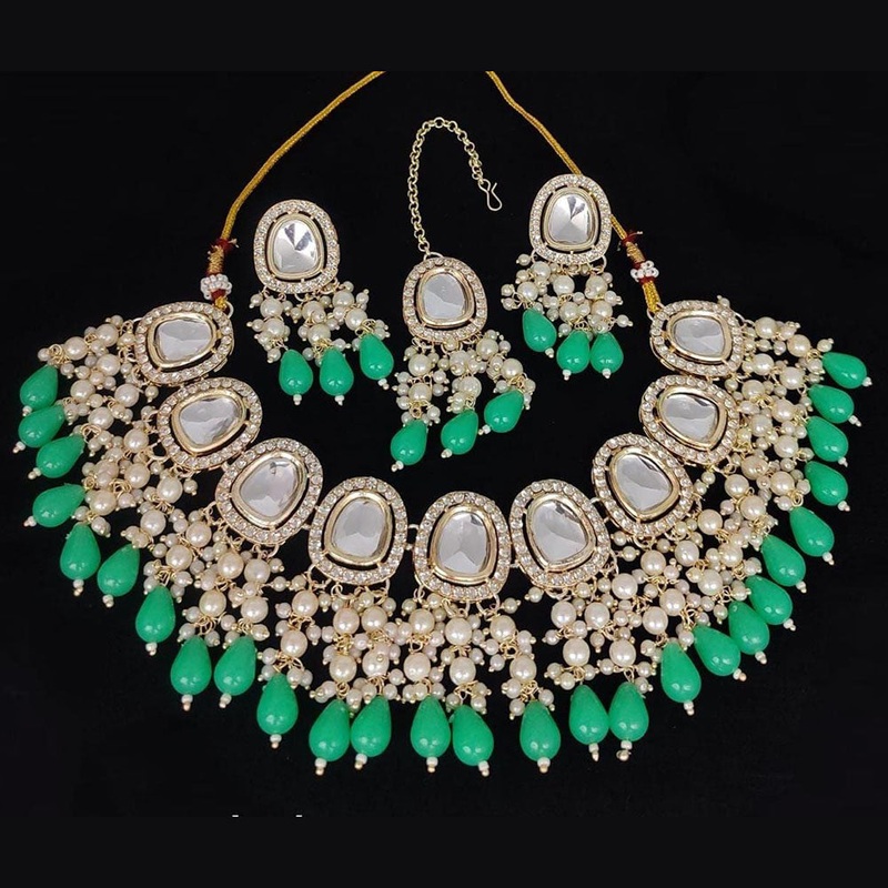 India Art  Gold Plated Crystal Stone & Beads Necklace Set