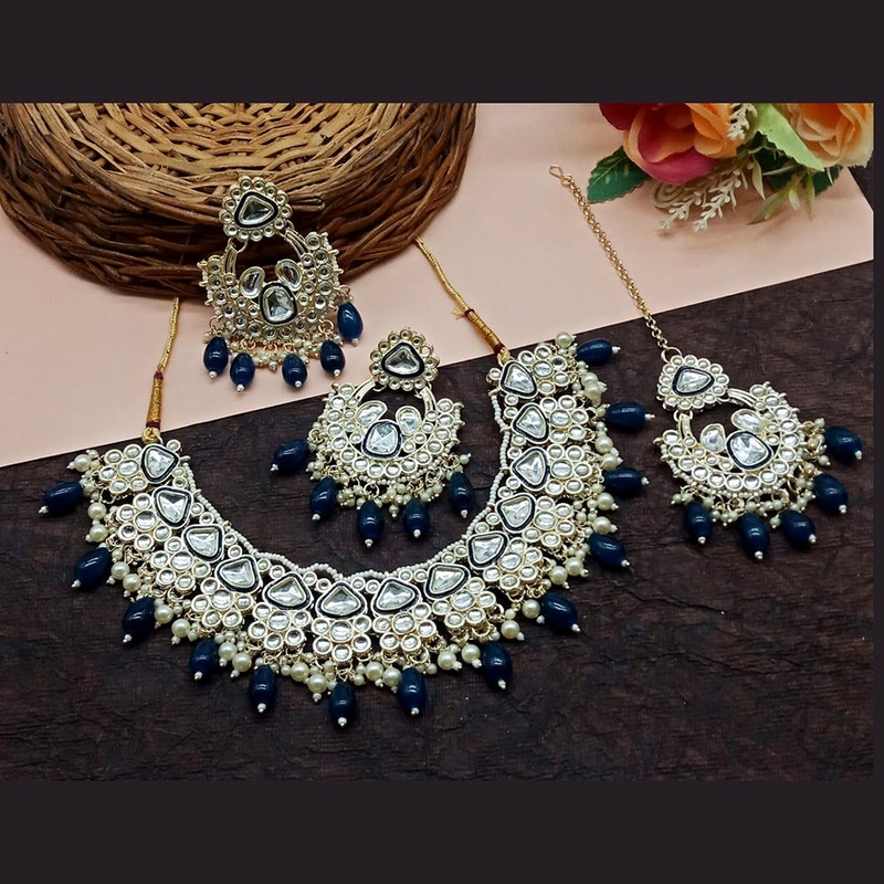 India Art Gold Plated Kundan And Pearl Necklace Set