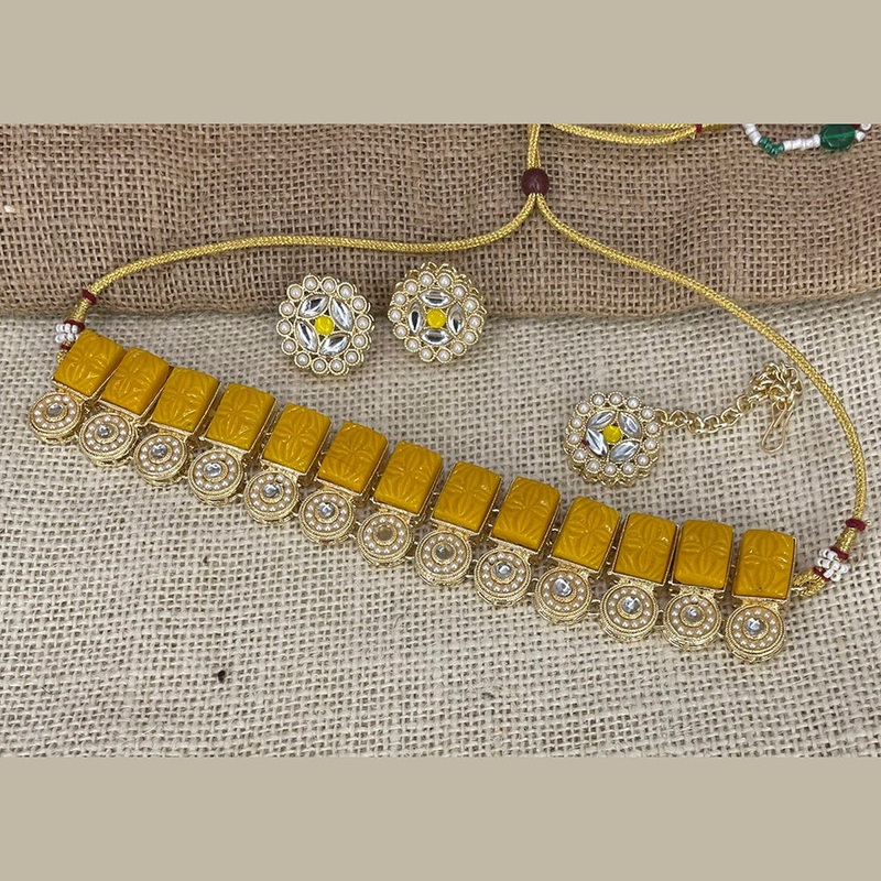 India Art Gold Plated Kundan Stone & Pearl Necklace Set
