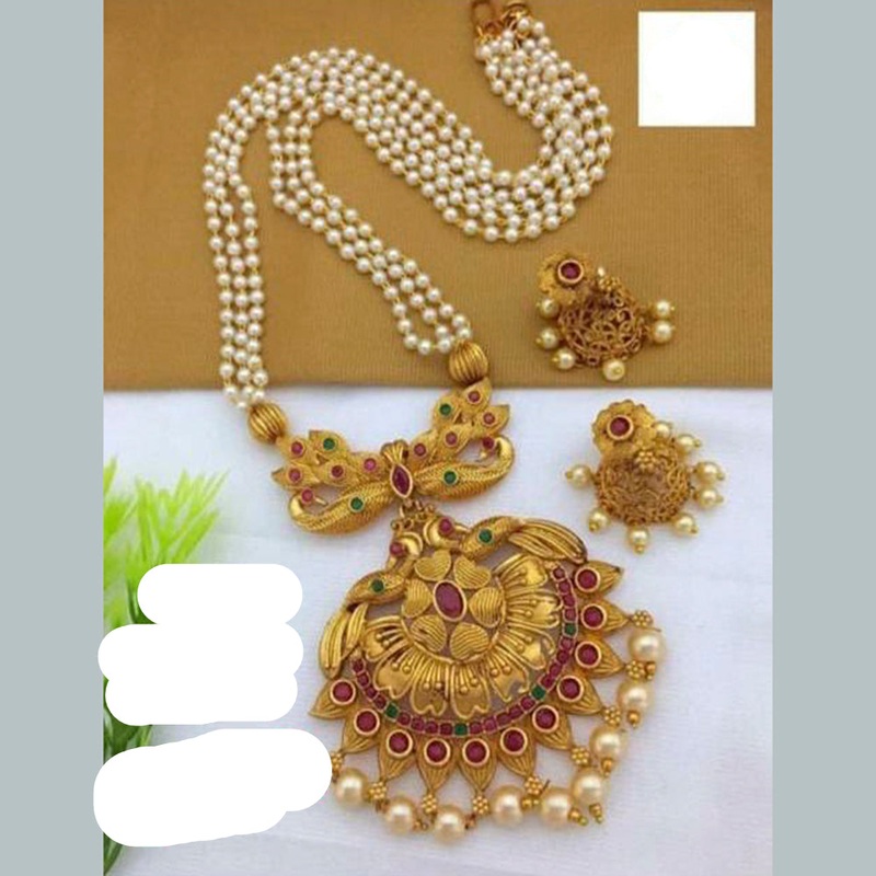India Art Gold Plated Pearl Long Necklace Set