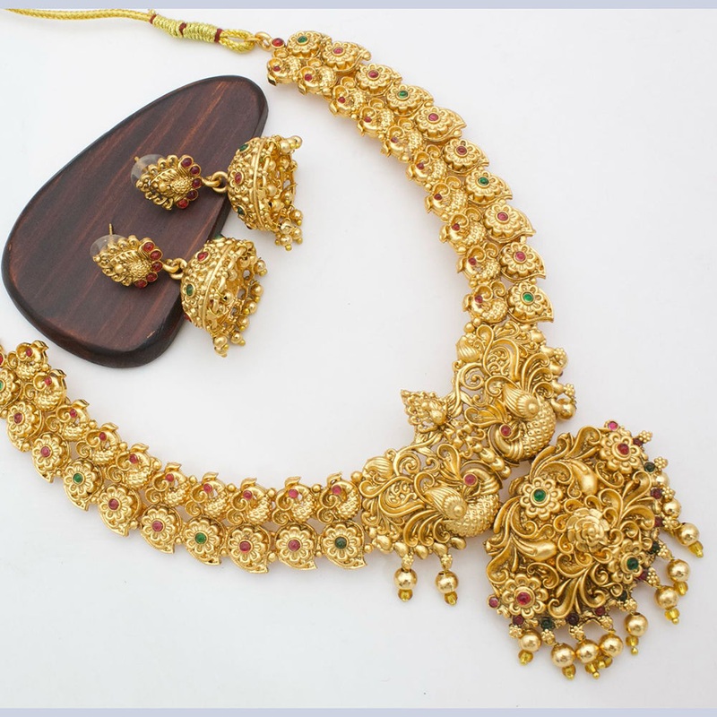 India Art Gold Plated  Pota Stone  Necklace Set