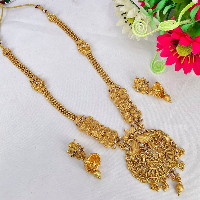 Sai Fashion Gold Plated Kundan Stone Long Haram Necklace Set