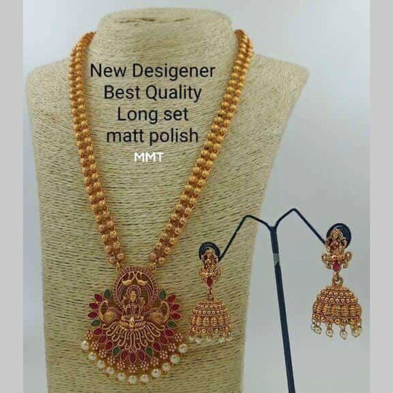 Sai Fashion Gold Plated Pota Stone And Pearl Necklace Set