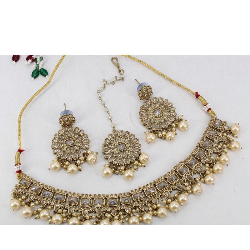 Sai Fashion Mehendi Antique Polishing Austrian Stone Necklace Set