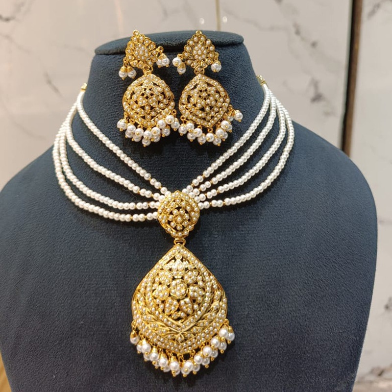Everlasting Jadau Ethnic Gold-Plated Style Pearl Necklace Set