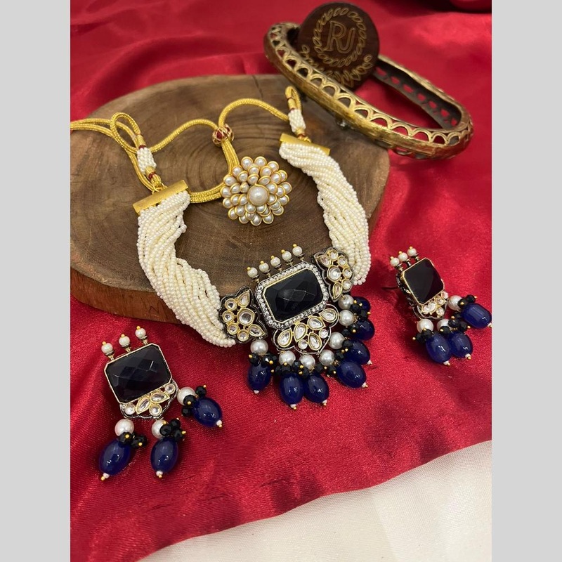 FS Collection 2 Tone Plated Kundan Stone And Beads Choker Necklace Set