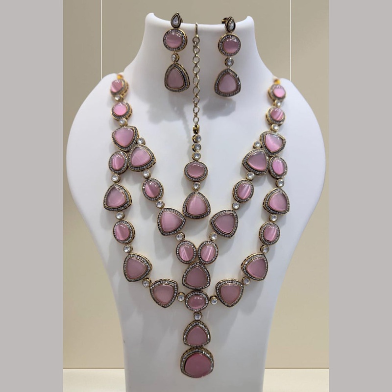 JCM Gold Plated Pota Stone Long Necklace Set
