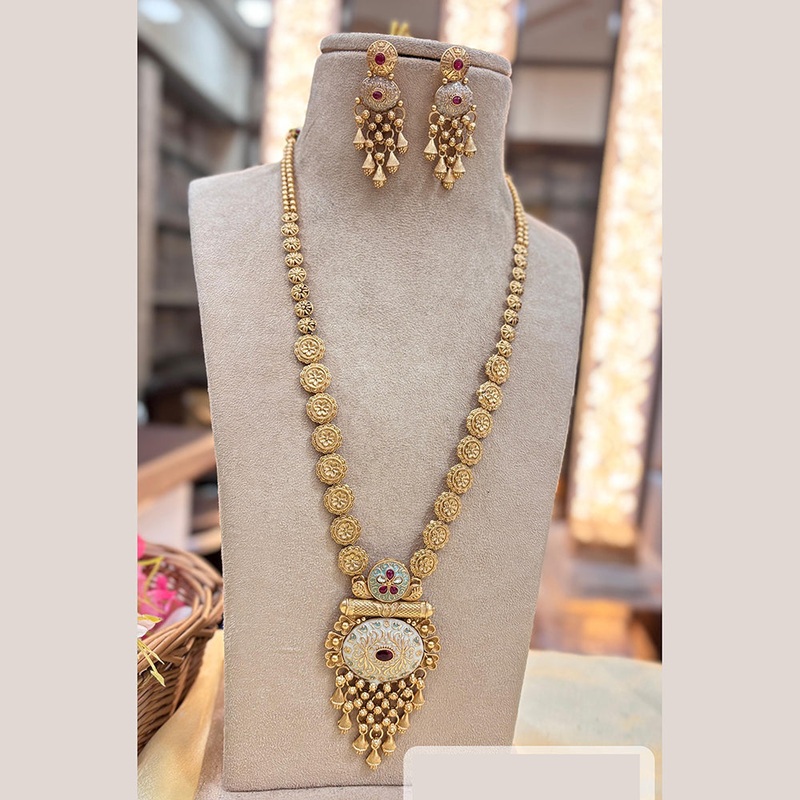 Jewel Addiction Gold Plated Pota Stone And Beads Meenakari Long Necklace Set