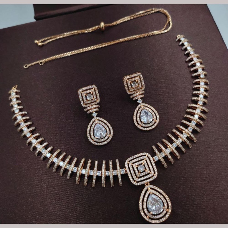 Kavita Art  Rose Gold-Plated Glamorous American Diamond Necklace Set