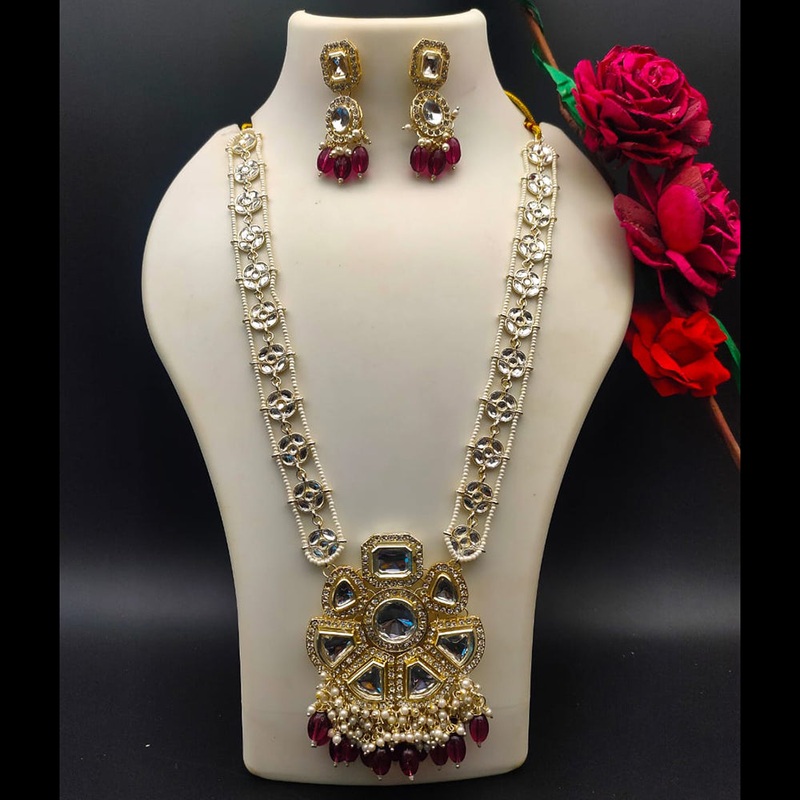 Lalita Creation Gold Plated Kunda Stone And Beads Necklace Set