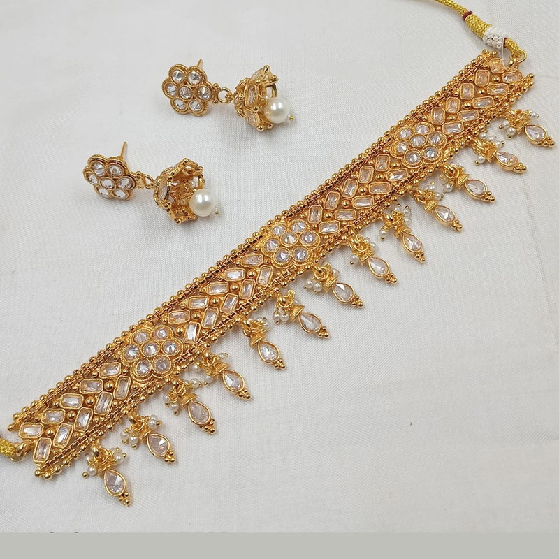 NAFJ Copper Gold Plated Crystal Stone And Beads Necklace Set