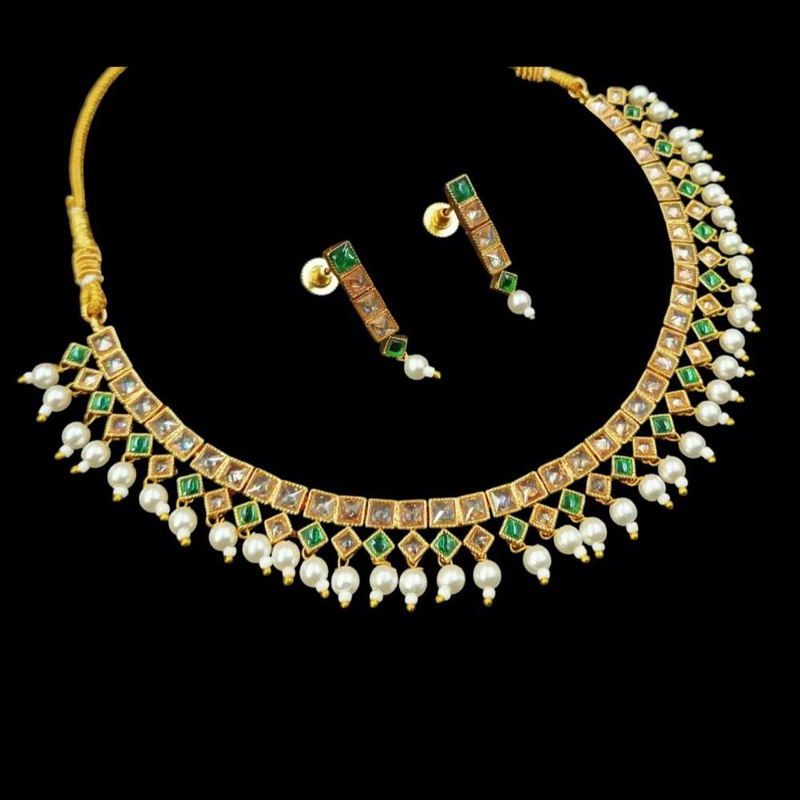 NAFJ Gold Plated Crystal Stone And Pearl  Necklace Set