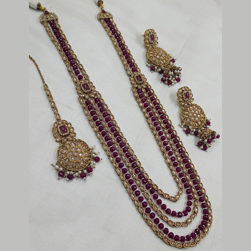 NAFJ Mehndi Plated Crystal Stone And Beads Long Necklace Set