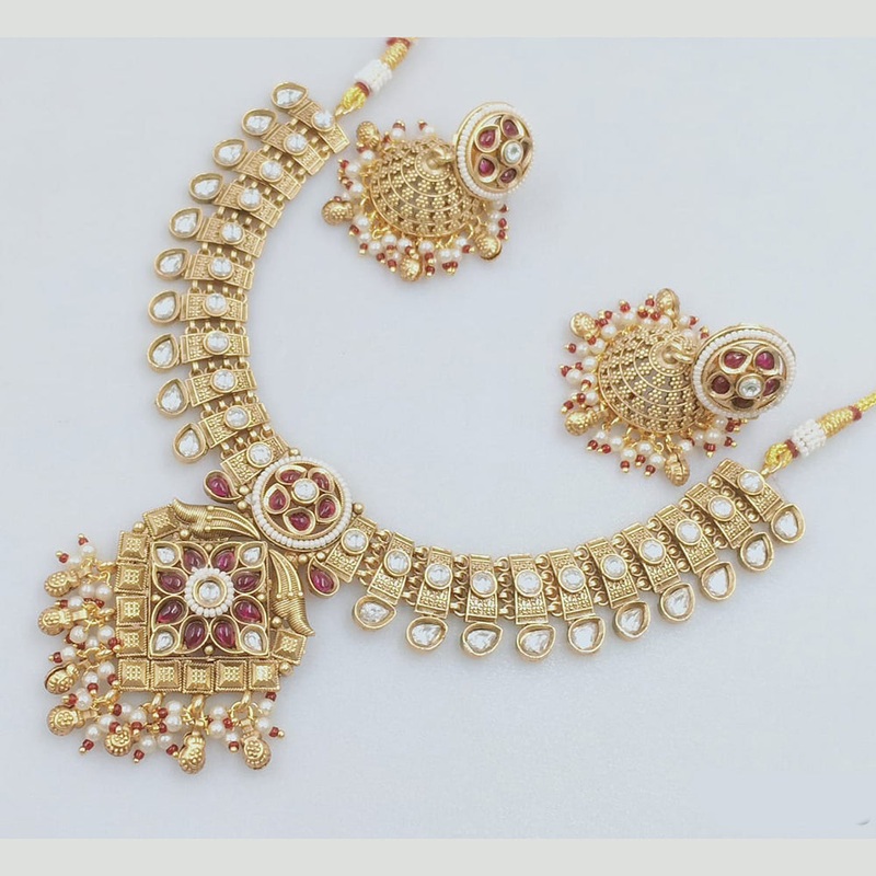 Rajwadi Collection Gold Plated Pota Stone And Beads Necklace Set