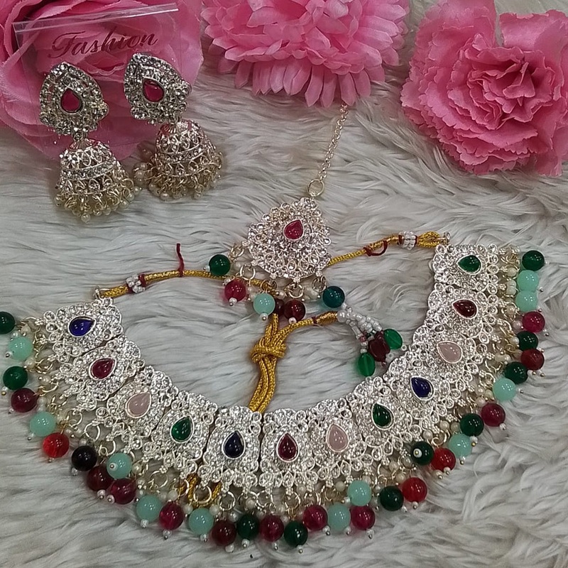 Rudraksh Art Gold Plated Austrian Stone And Beads Necklace Set (Mix Color)