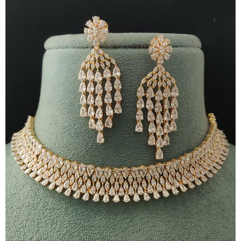 Vivah Creations Gold Plated American Diamond Necklace Set