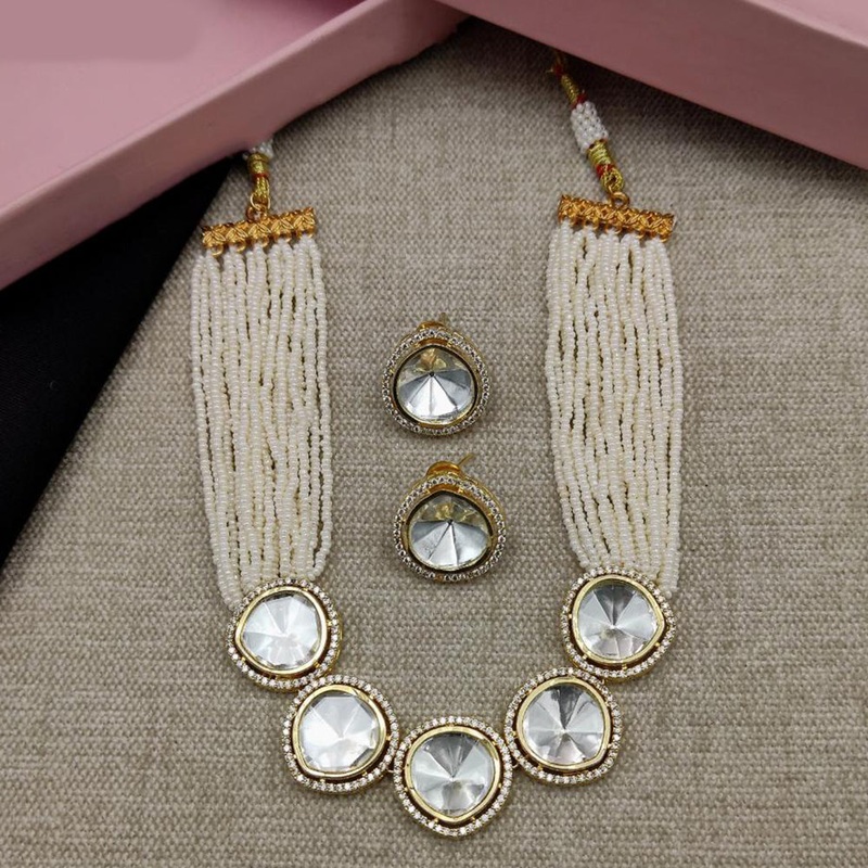 Amoliya Jewels Gold Plated Kundan And Beads Necklace Set