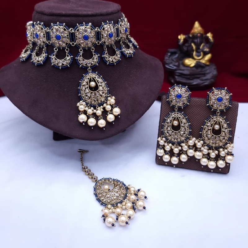 JCM Gold Plated Crystal Stone And Pearl  Necklace Set