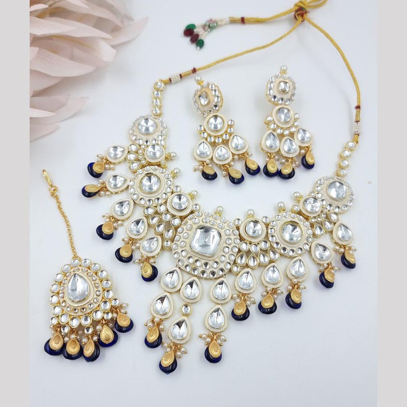JCM Gold Plated Kundan Stone Meenakari  Necklace Set