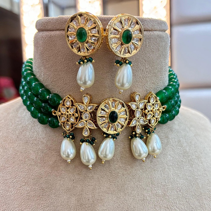 Jewel Addiction Gold Plated Polki Kundan And Pearl Choker Necklace Set