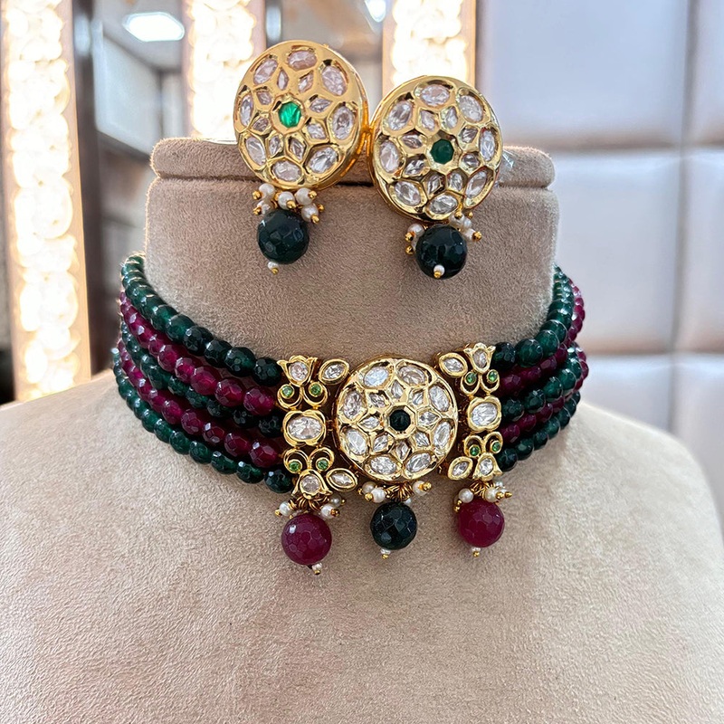 Jewel Addiction Gold Plated Polki Kundan Choker Necklace Set