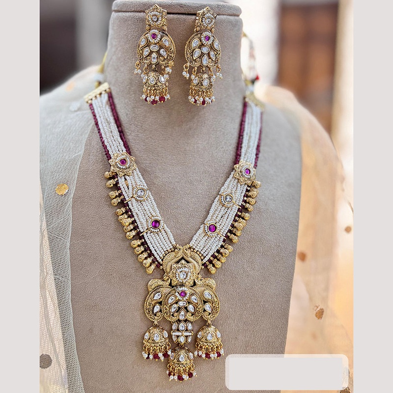 Jewel Addiction Gold Plated Pota Stone And Pearl Necklace Set