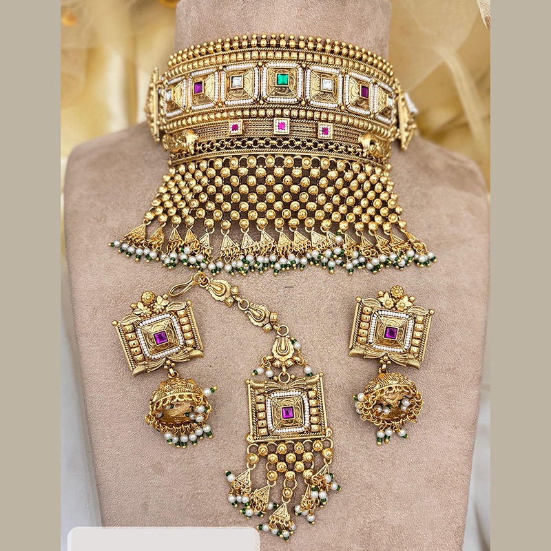 Jewel Addiction Gold Plated Pota Stone Choker Necklace Set