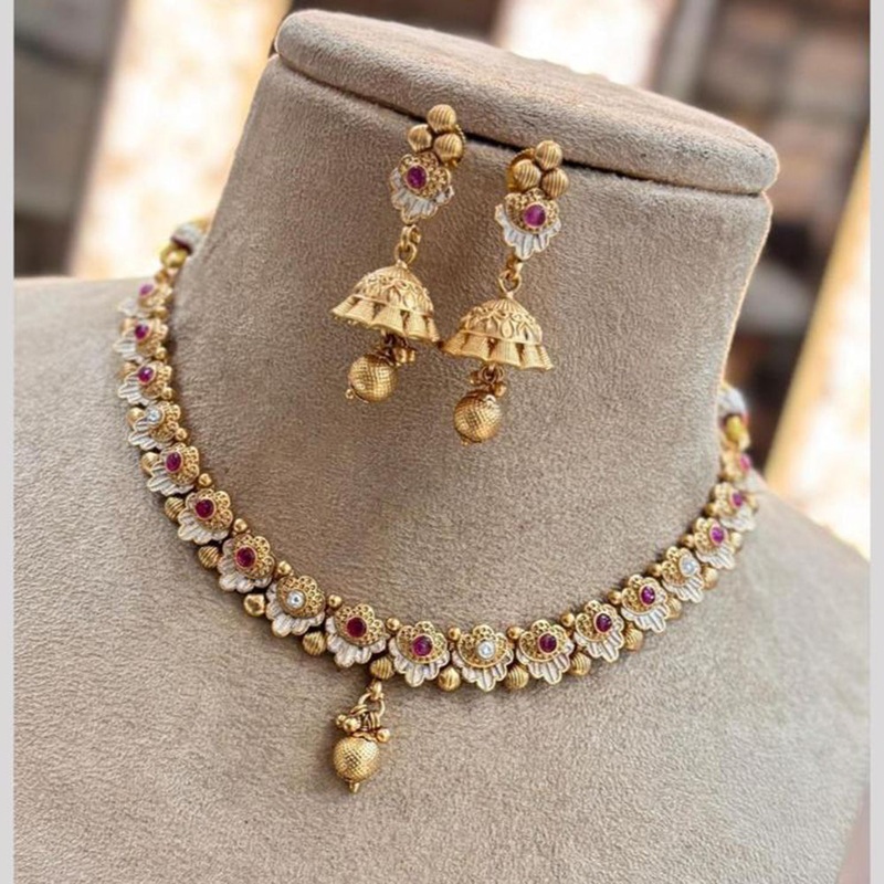 Jewel Addiction Gold Plated Pota Stone Meenakari Necklace Set