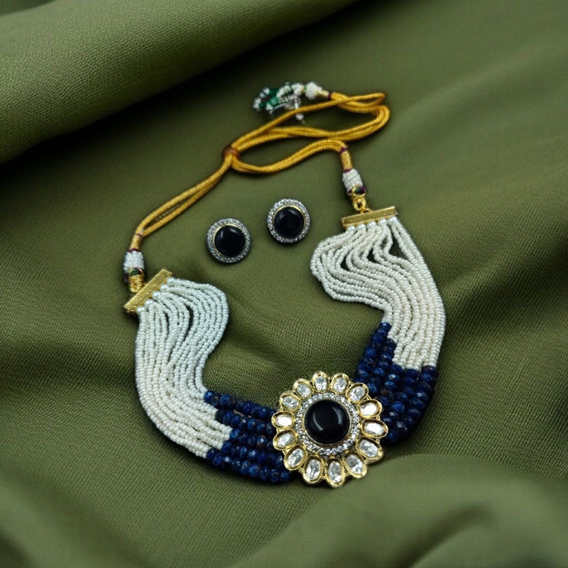 Maharani Jewels Gold Plated Polki Kundan And Beads And Pearl Choker Necklace Set