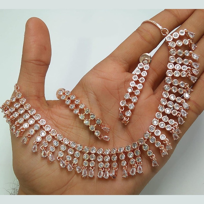 Manisha Jewellery Rose Gold Plated American Diamond Necklace Set