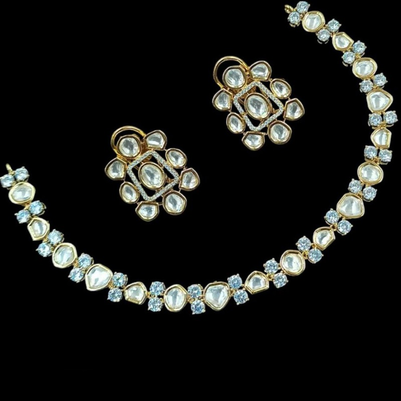 NAFJ  Gold Plated Kundan Stone Necklace Set