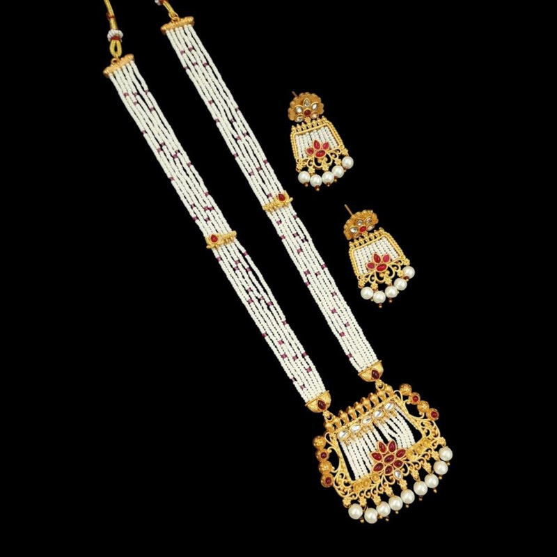 NAFJ Gold Plated Pearl Long Necklace Set
