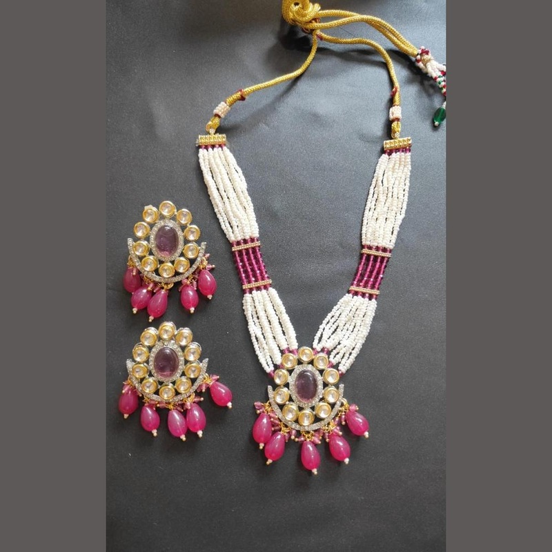 Palak Art Gold Plated Kundan Stone And Pearls Necklace Set