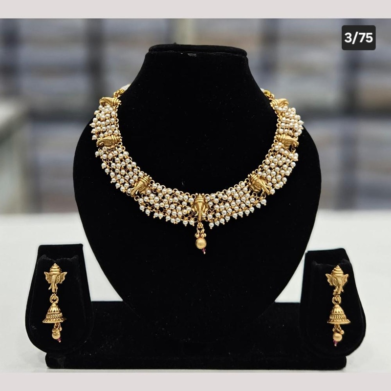 Rajwadi Collection Gold Plated Pearl  Necklace Set