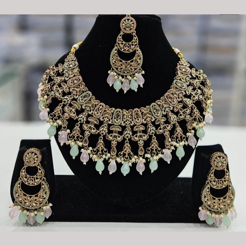 Kavita Art Gold Plated Crystal Stone And Beads Necklace Set
