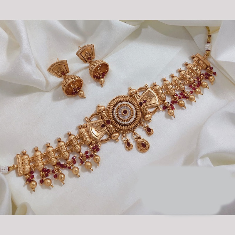 Lucentarts Gold Plated Pota Stone And Pearl Choker Necklace Set