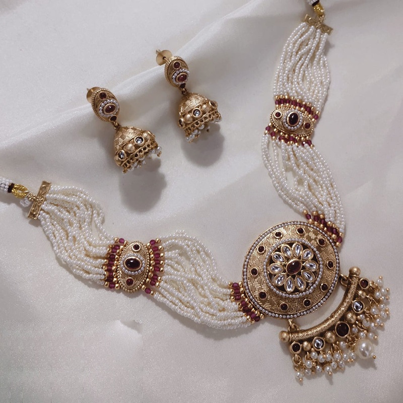 Lucentarts Jewellery Gold Plated Pearl Choker Necklace Set
